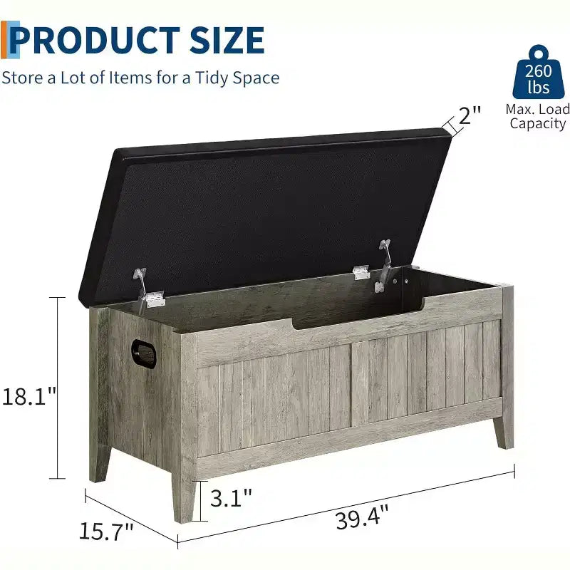 39.4 Banc de rangement en rotin pour entrée avec coussin d'assise, coffre de rangement, banc à chaussures, coffre de rangement pour entrée, salon, chambre à coucher
