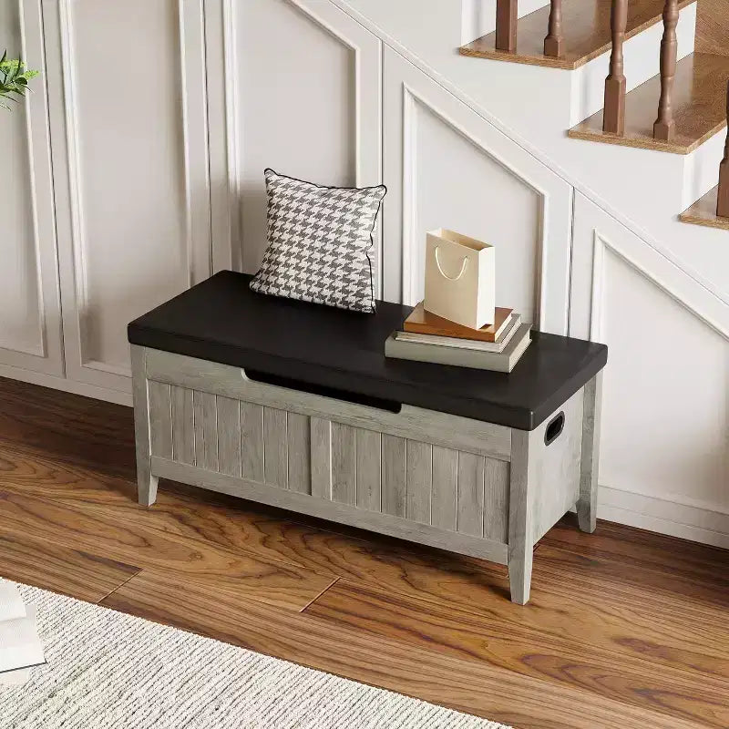 39.4 Banc de rangement en rotin pour entrée avec coussin d'assise, coffre de rangement, banc à chaussures, coffre de rangement pour entrée, salon, chambre à coucher