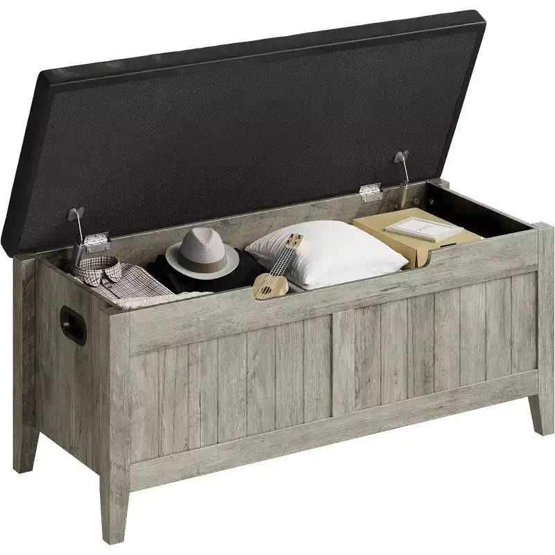 39.4 Storage Bench Rattan Entryway Bench with Seat Cushion, Storage Trunk, Shoe Bench Storage Chest for Entryway, Living Room, Bedroom