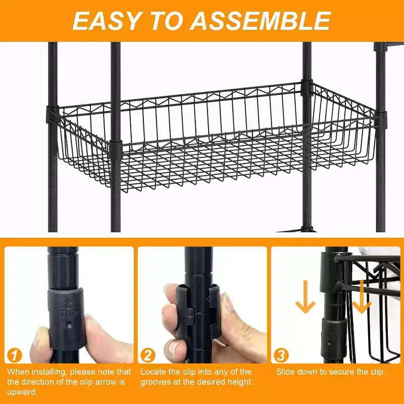 GustoWave 3 Tier Wire Shelving Rolling Cart with Handles for Kitchen Bar Office
