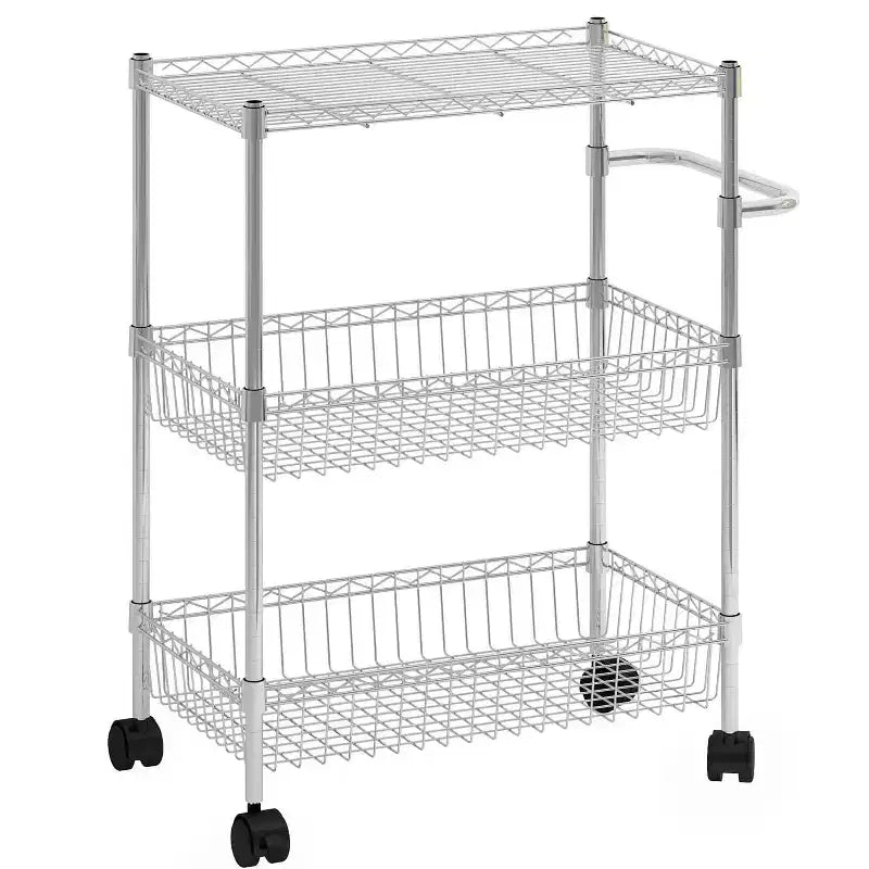 GustoWave 3 Tier Wire Shelving Rolling Cart with Handles for Kitchen Bar Office