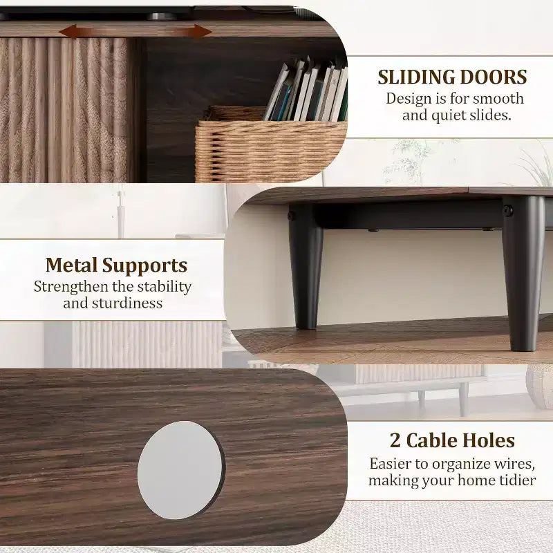 GustoWave Rustic TV Stands, Entertainment Center with Sliding Doors & Adjustable Shelves