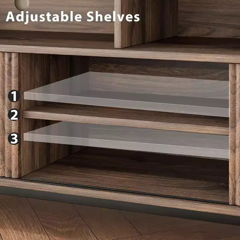 GustoWave Rustic TV Stands, Entertainment Center with Sliding Doors & Adjustable Shelves