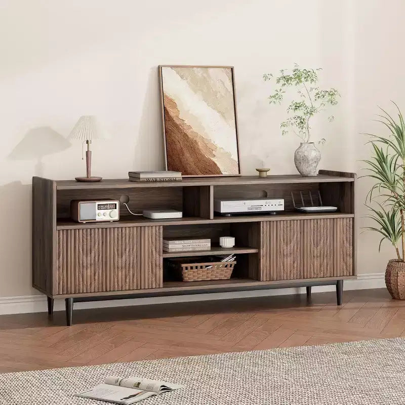 GustoWave Rustic TV Stands, Entertainment Center with Sliding Doors & Adjustable Shelves