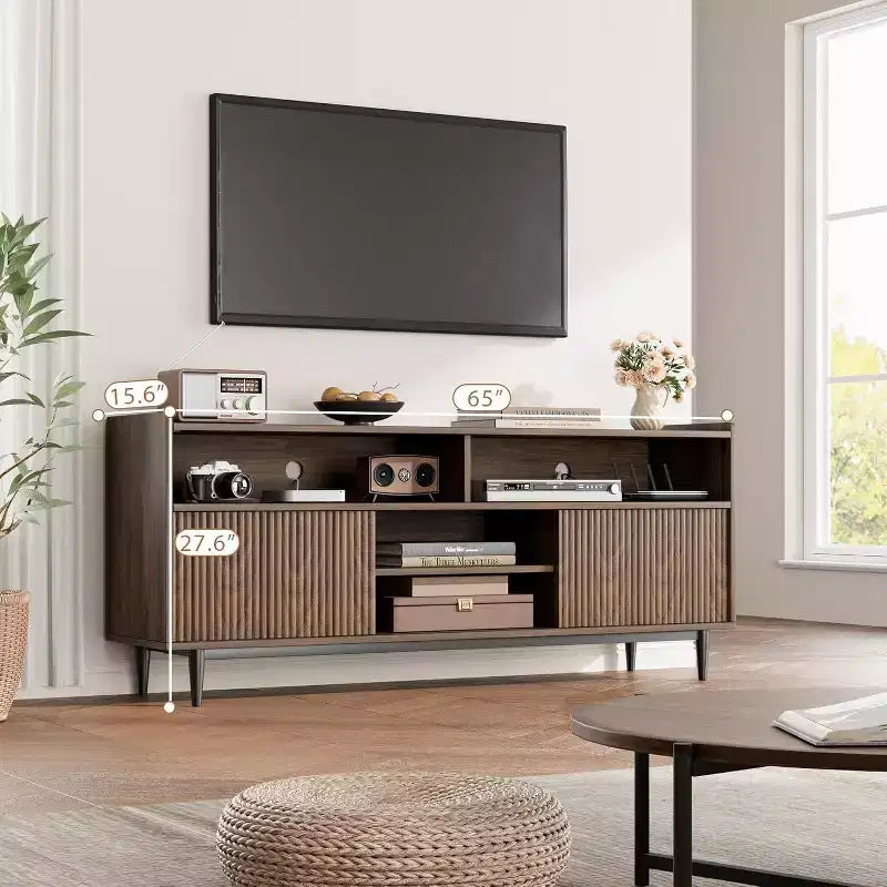 GustoWave Rustic TV Stands, Entertainment Center with Sliding Doors & Adjustable Shelves