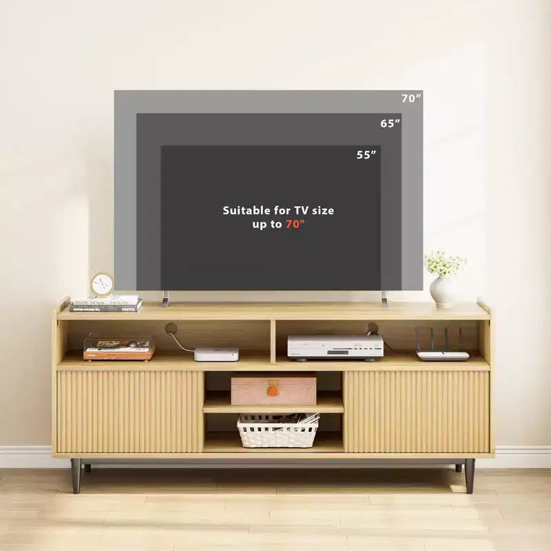 GustoWave Rustic TV Stands, Entertainment Center with Sliding Doors & Adjustable Shelves