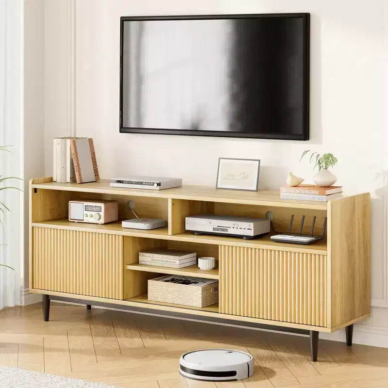GustoWave Rustic TV Stands, Entertainment Center with Sliding Doors & Adjustable Shelves