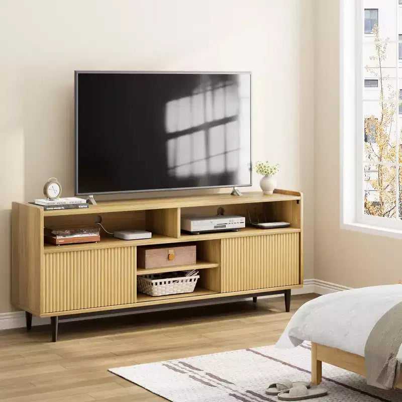 GustoWave Rustic TV Stands, Entertainment Center with Sliding Doors & Adjustable Shelves