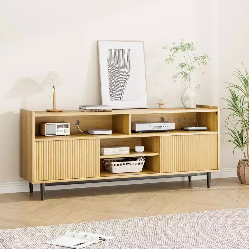 GustoWave Rustic TV Stands, Entertainment Center with Sliding Doors & Adjustable Shelves