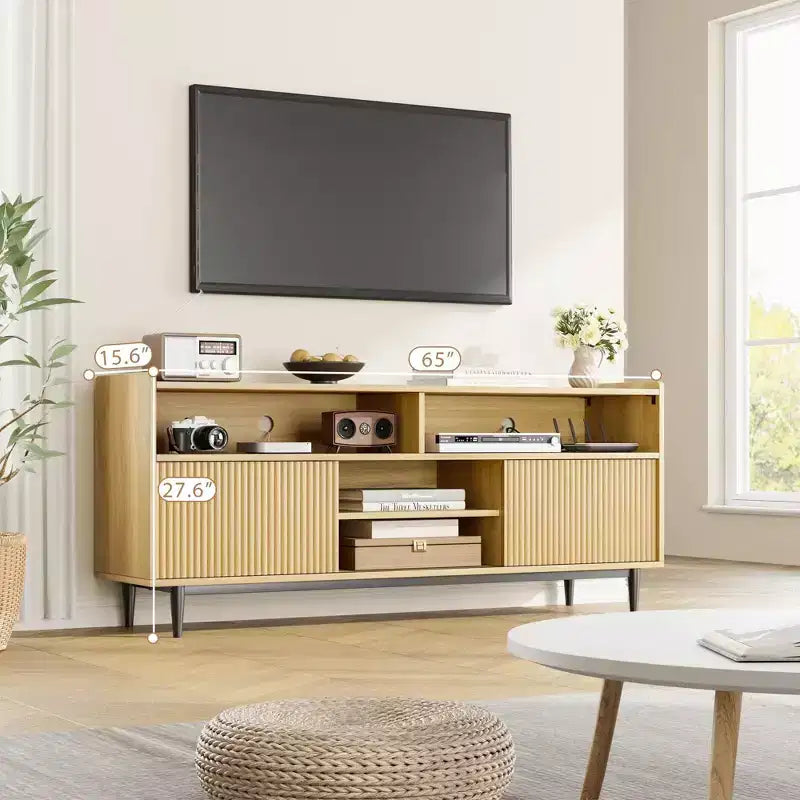 GustoWave Rustic TV Stands, Entertainment Center with Sliding Doors & Adjustable Shelves