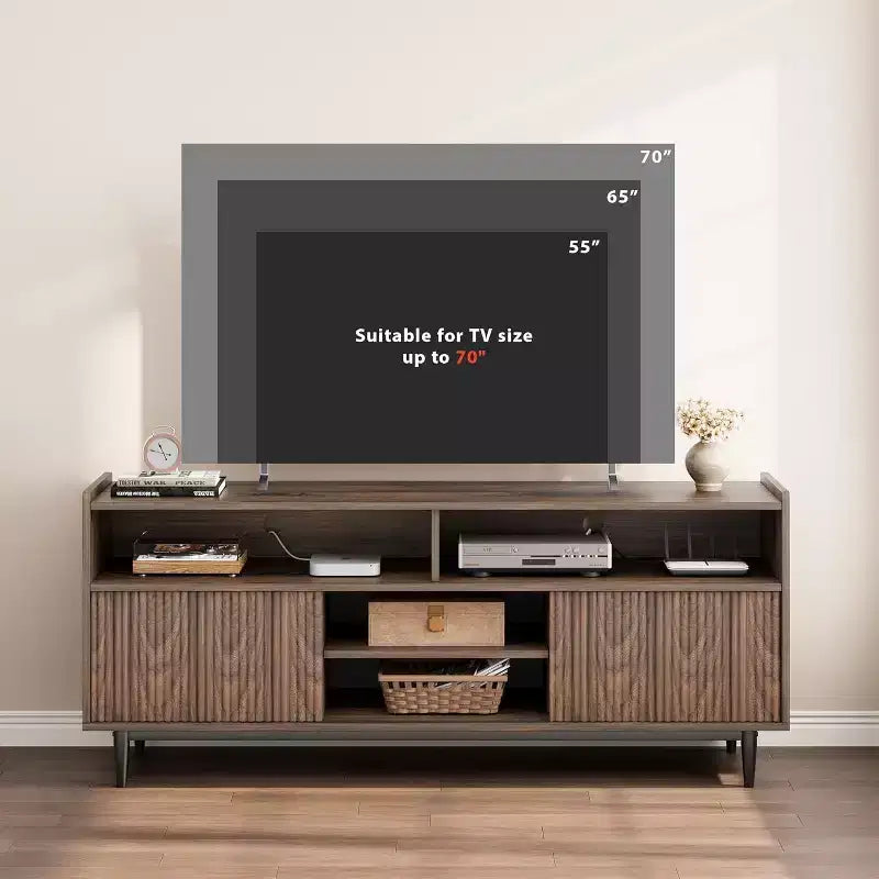 GustoWave Rustic TV Stands, Entertainment Center with Sliding Doors & Adjustable Shelves