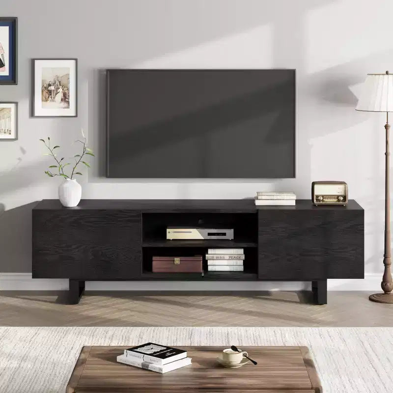 Garvee Industrial TV Stand for 80 Inch, Modern Entertainment Center with 2 Drawers, Wooden Media Cabinet with Heavy Duty Leg for Living Room, Black