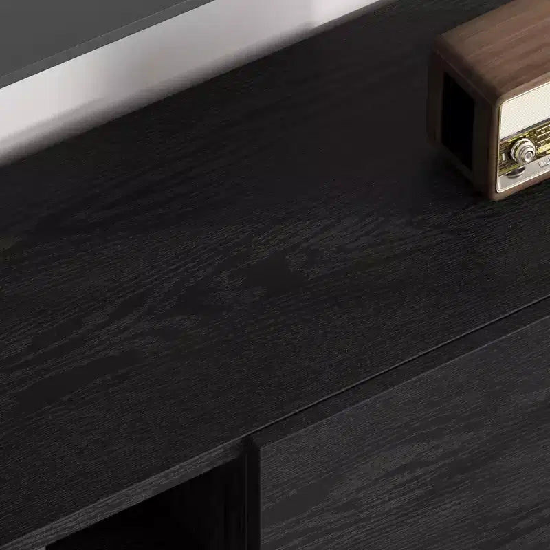 Meuble TV industriel Garvee pour 80 pouces, centre de divertissement moderne avec 2 tiroirs, meuble multimédia en bois avec pieds robustes pour salon, noir