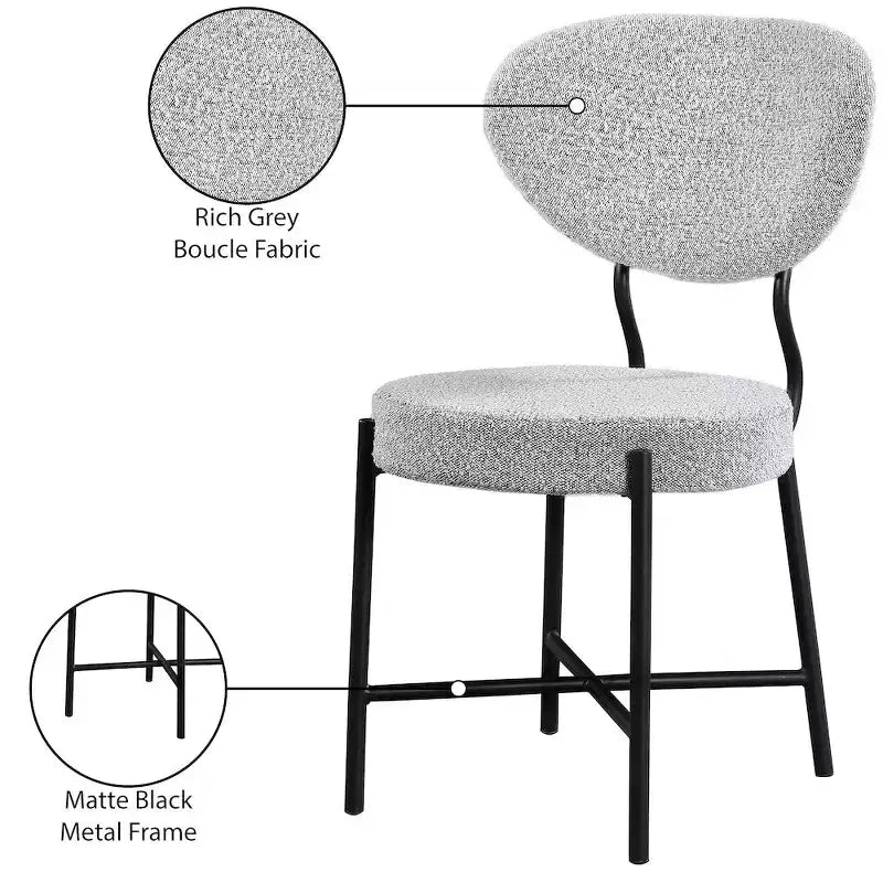 Meridian Furniture, Chaise de salle à manger en tissu bouclé gris Allure, lot de 2