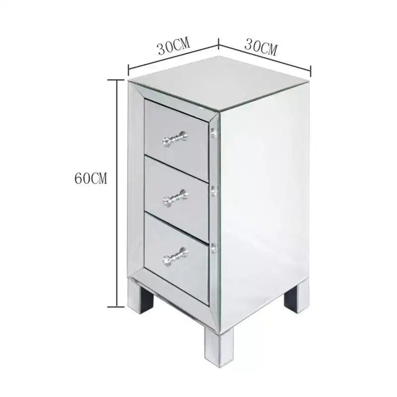 Mirror Bedside Table With 3-Drawer Bedside Cabinet Modern Stylish Nightstand Storage Cabinet