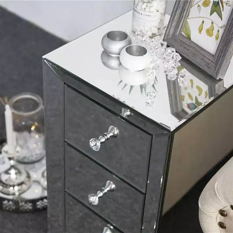 Mirror Bedside Table With 3-Drawer Bedside Cabinet Modern Stylish Nightstand Storage Cabinet
