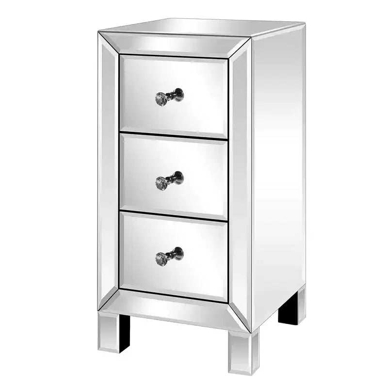Mirror Bedside Table With 3-Drawer Bedside Cabinet Modern Stylish Nightstand Storage Cabinet