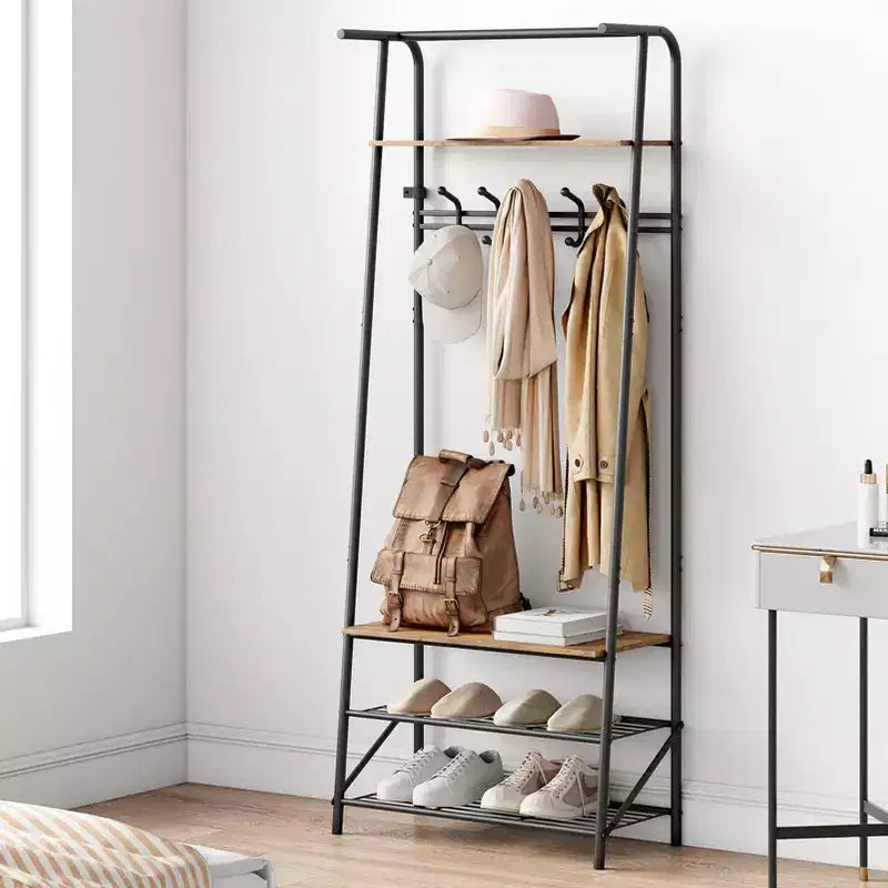 Hall Trees Entryway Bench with Storage, Multifunctional Hallway Organizer, Wood Look Accent Furniture with Metal Frame (5 hooks-25.2 in)