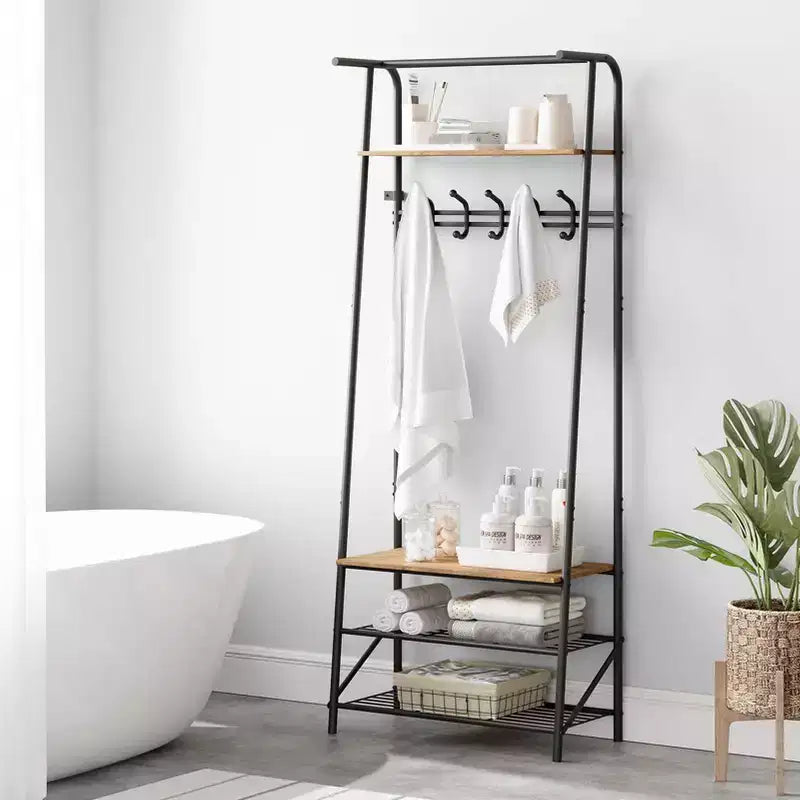Hall Trees Entryway Bench with Storage, Multifunctional Hallway Organizer, Wood Look Accent Furniture with Metal Frame (5 hooks-25.2 in)
