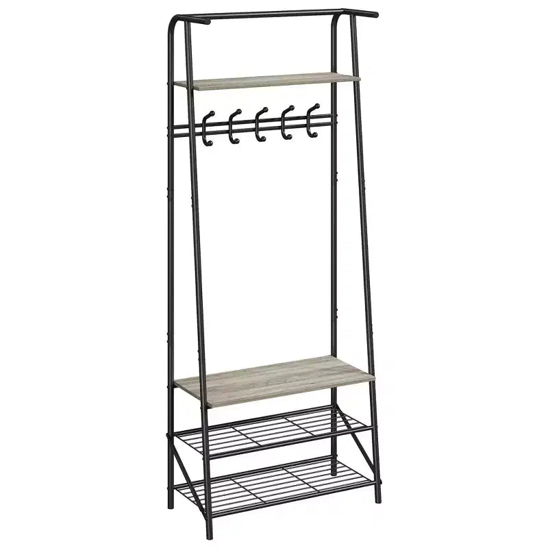 Hall Trees Entryway Bench with Storage, Multifunctional Hallway Organizer, Wood Look Accent Furniture with Metal Frame (5 hooks-25.2 in)