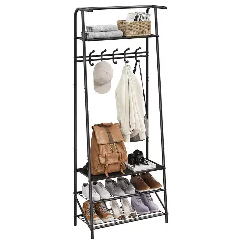 Hall Trees Entryway Bench with Storage, Multifunctional Hallway Organizer, Wood Look Accent Furniture with Metal Frame (5 hooks-25.2 in)