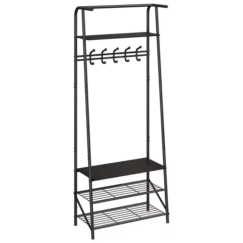Hall Trees Entryway Bench with Storage, Multifunctional Hallway Organizer, Wood Look Accent Furniture with Metal Frame (5 hooks-25.2 in)