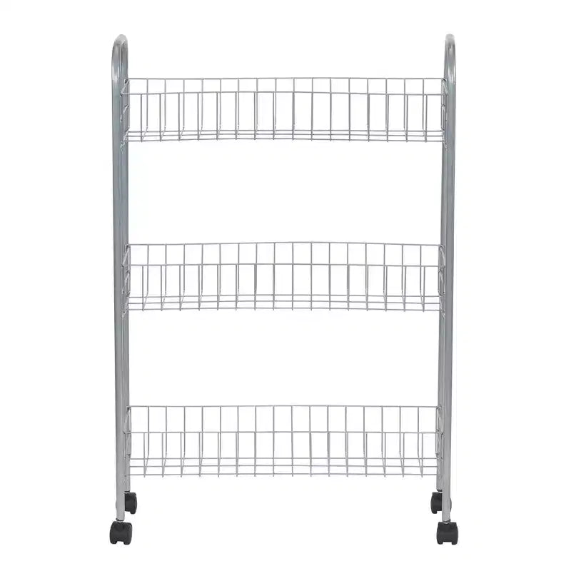 Household Essentials Slim Storage Cart, 3 Shelf Storage Cart with Wheels, Silver