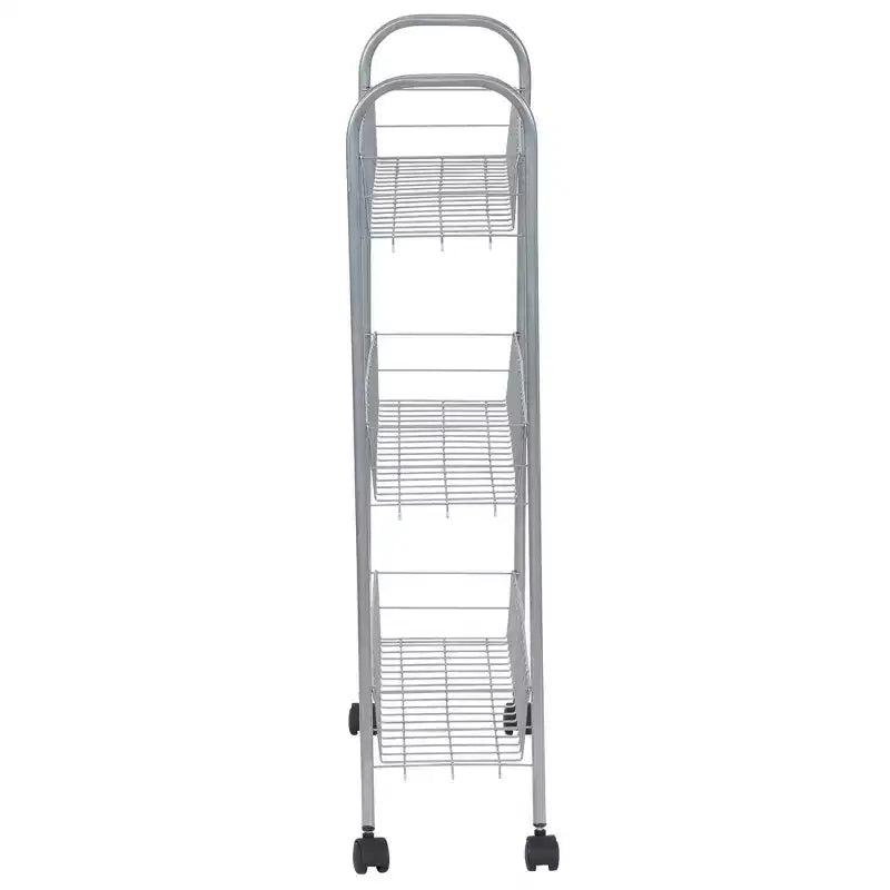 Household Essentials Slim Storage Cart, 3 Shelf Storage Cart with Wheels, Silver
