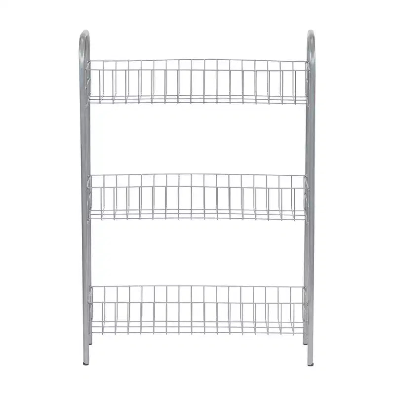 Household Essentials Slim Storage Cart, 3 Shelf Storage Cart with Wheels, Silver