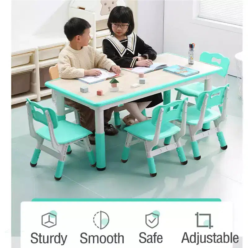 47 Modern Height Adjustable Toddler Table and 6 Chairs Set with Non-Slip Table Legs&Organizer Graffiti Desktop