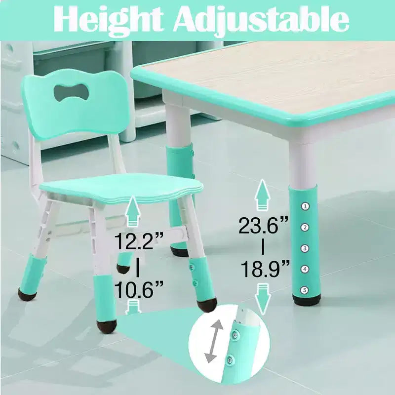 47 Modern Height Adjustable Toddler Table and 6 Chairs Set with Non-Slip Table Legs&Organizer Graffiti Desktop