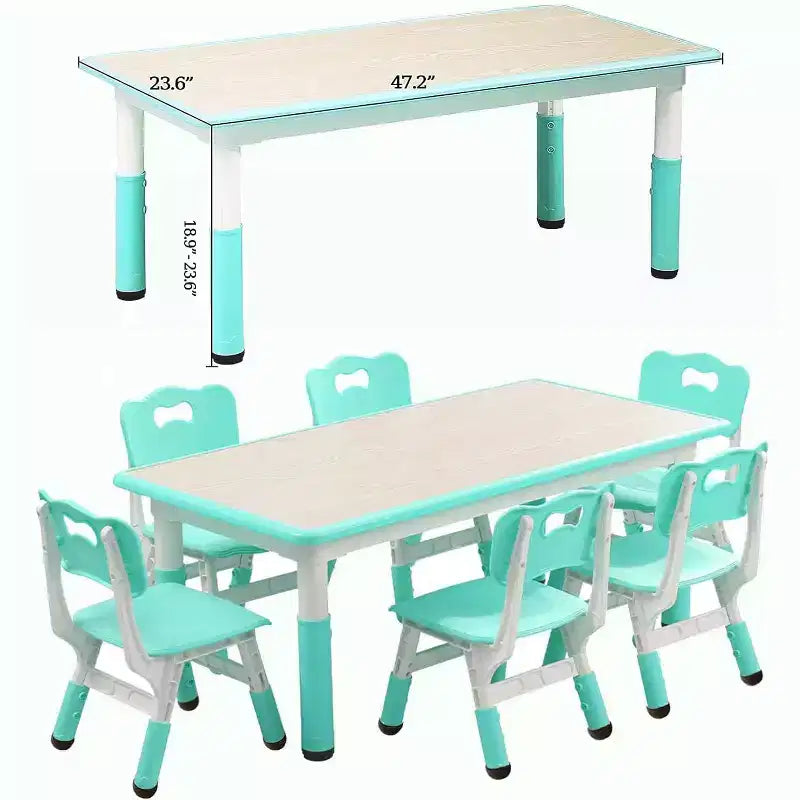 47 Modern Height Adjustable Toddler Table and 6 Chairs Set with Non-Slip Table Legs&Organizer Graffiti Desktop