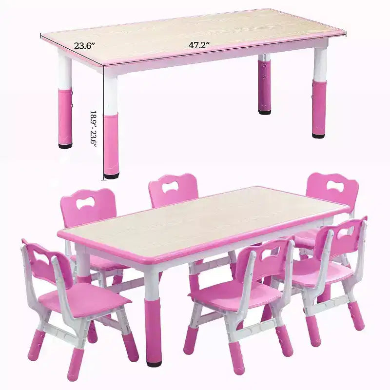 47 Modern Height Adjustable Toddler Table and 6 Chairs Set with Non-Slip Table Legs&Organizer Graffiti Desktop