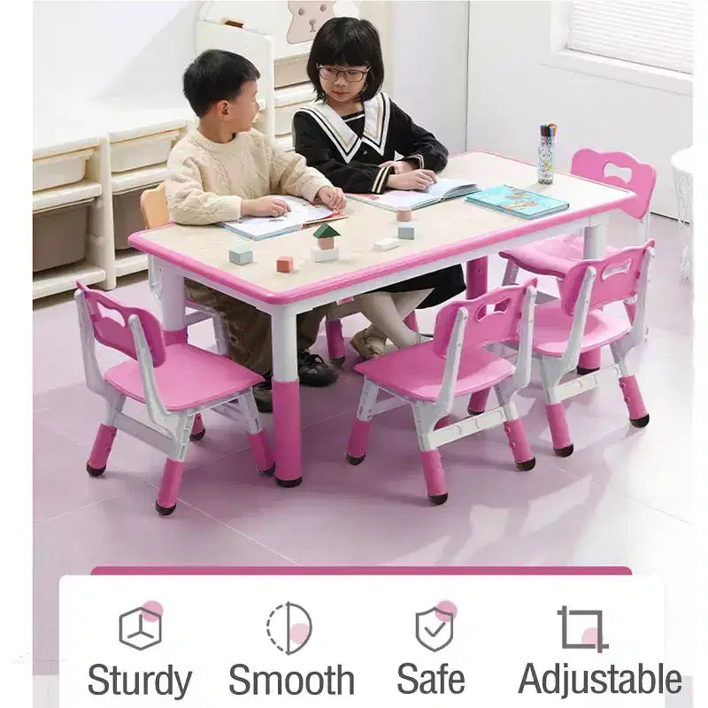 47 Modern Height Adjustable Toddler Table and 6 Chairs Set with Non-Slip Table Legs&Organizer Graffiti Desktop