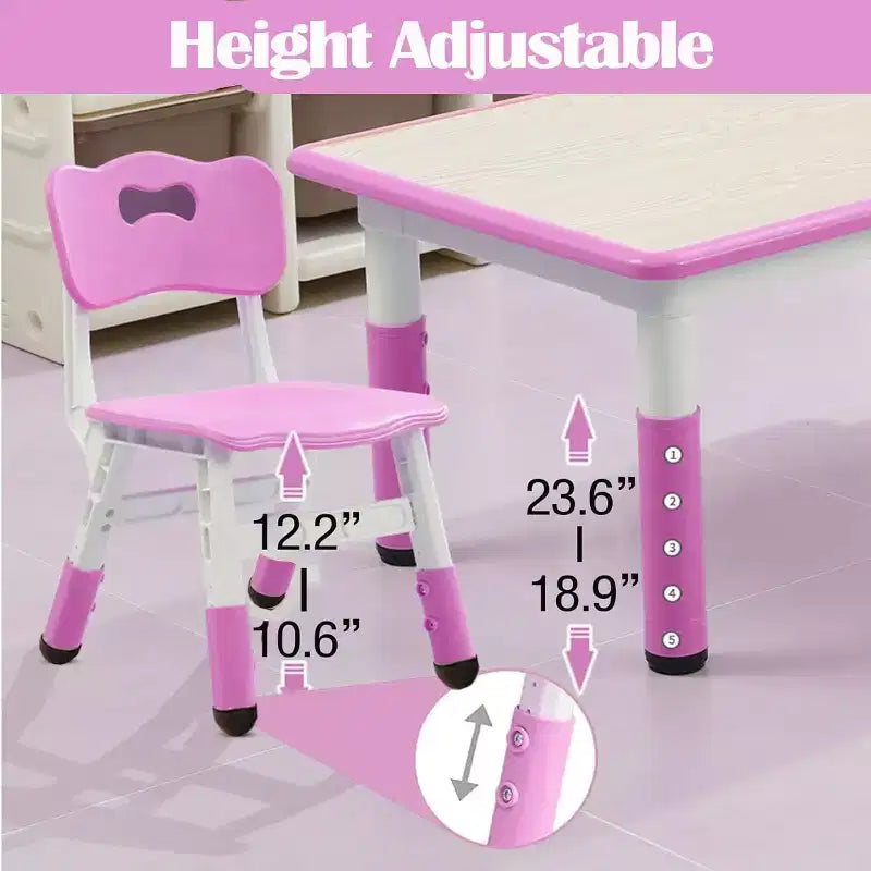 47 Modern Height Adjustable Toddler Table and 6 Chairs Set with Non-Slip Table Legs&Organizer Graffiti Desktop