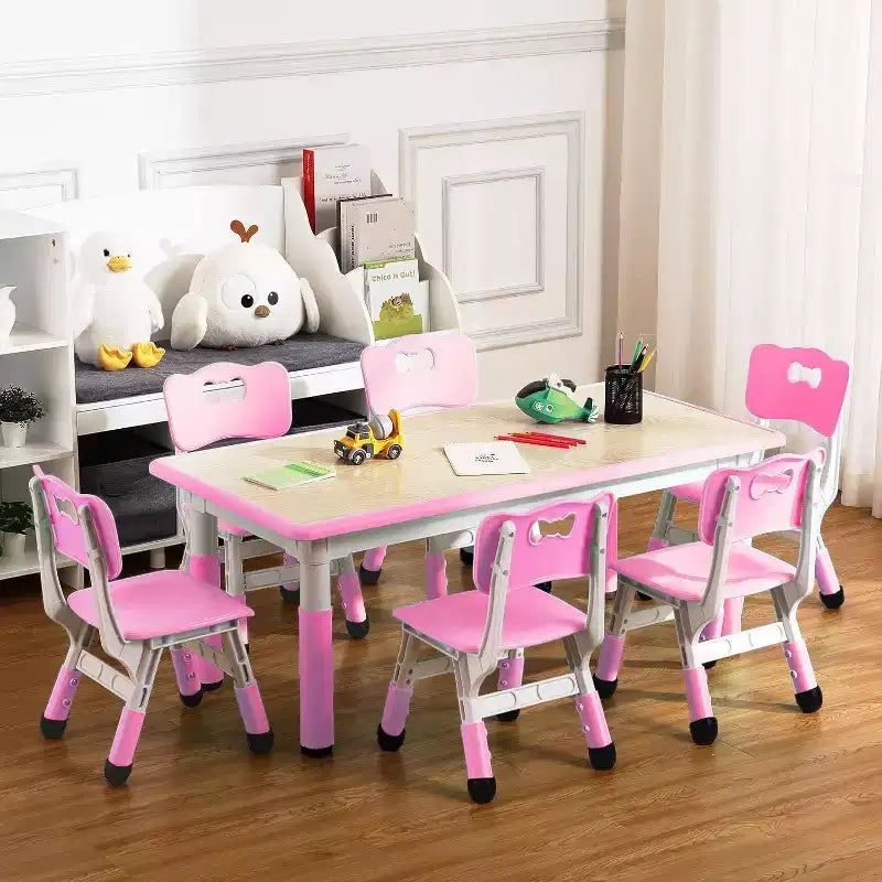 47 Modern Height Adjustable Toddler Table and 6 Chairs Set with Non-Slip Table Legs&Organizer Graffiti Desktop