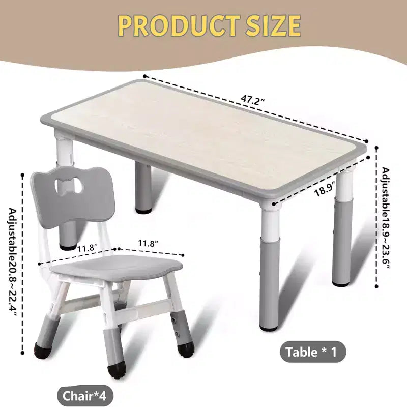 47 Modern Height Adjustable Toddler Table and 6 Chairs Set with Non-Slip Table Legs&Organizer Graffiti Desktop