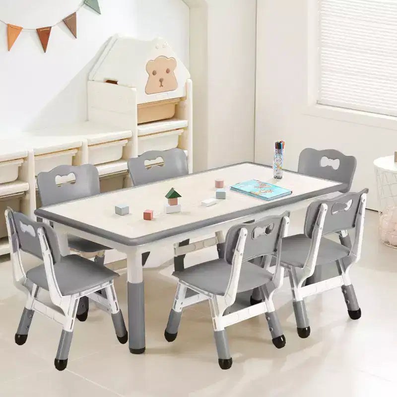 47 Modern Height Adjustable Toddler Table and 6 Chairs Set with Non-Slip Table Legs&Organizer Graffiti Desktop