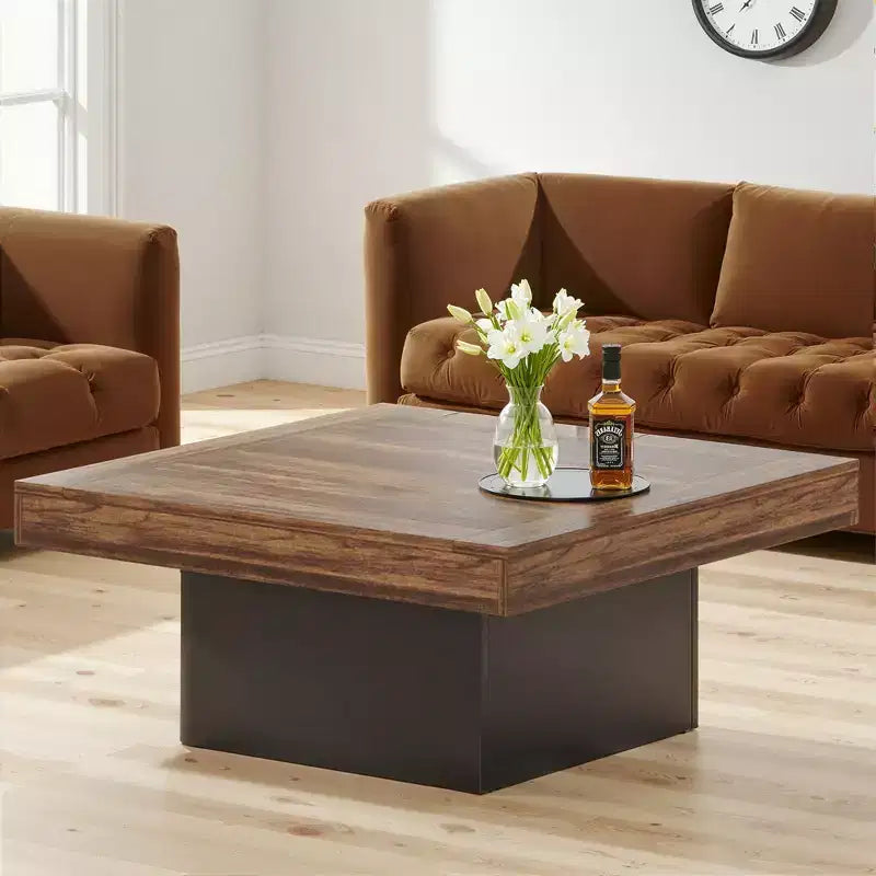 MAYEERTY Square LED Coffee Table 35.4, Rustic Industrial Living Room Table with Adjustable Light