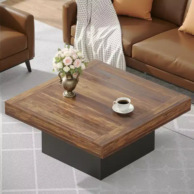MAYEERTY Square LED Coffee Table 35.4, Rustic Industrial Living Room Table with Adjustable Light