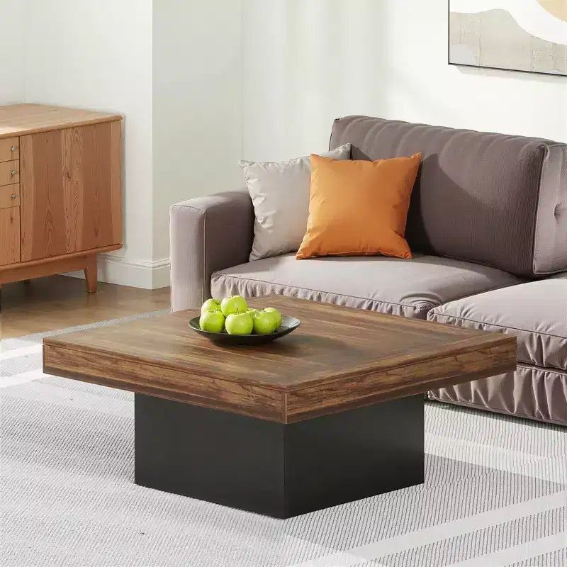 MAYEERTY Square LED Coffee Table 35.4, Rustic Industrial Living Room Table with Adjustable Light