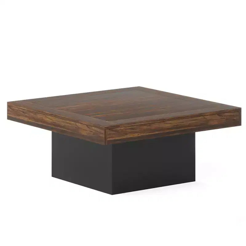 MAYEERTY Square LED Coffee Table 35.4, Rustic Industrial Living Room Table with Adjustable Light