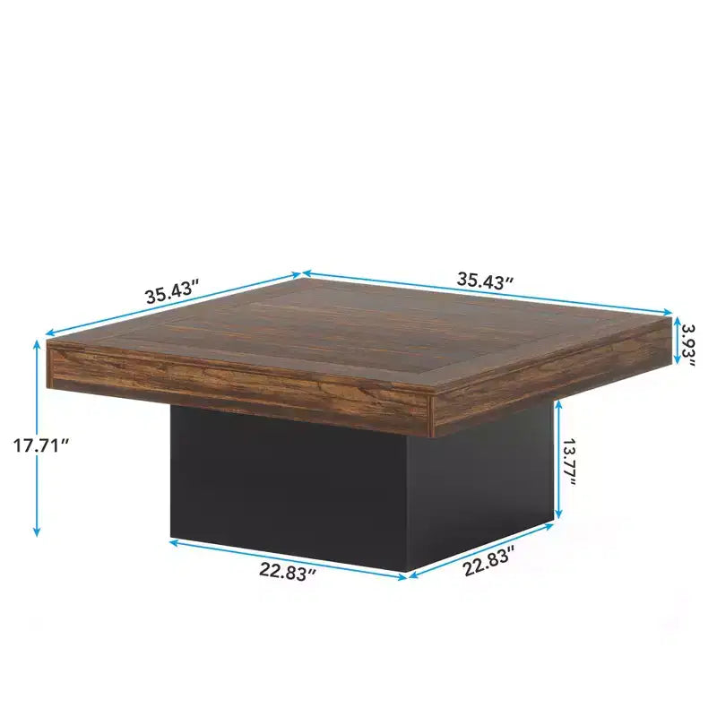 MAYEERTY Square LED Coffee Table 35.4, Rustic Industrial Living Room Table with Adjustable Light