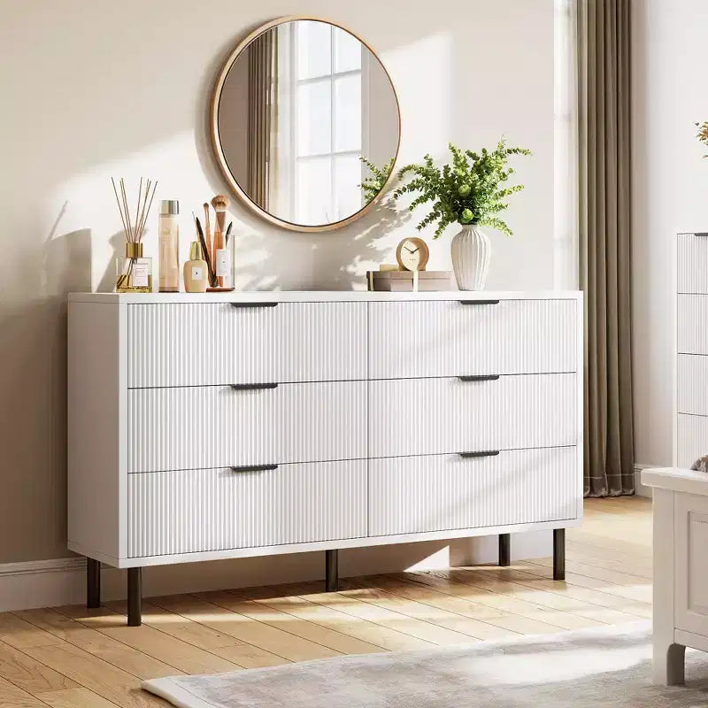 Wide Wood Chest of Drawers, Modern Storage Dresser Chest of Drawers Organizer with Metal Legs and Anti-Tipping Device for Bedroom Living Room