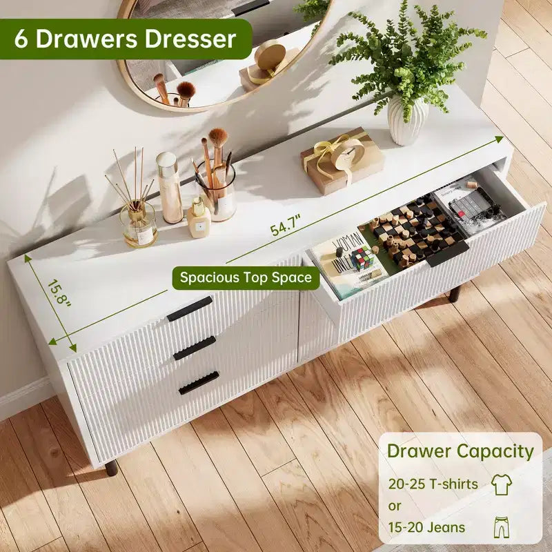 Commode Large en Bois, Organisateur de Commode de Rangement Moderne avec Pieds en Métal et Dispositif Anti-Basculement pour Chambre à Coucher Salon