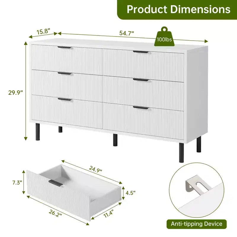 Commode Large en Bois, Organisateur de Commode de Rangement Moderne avec Pieds en Métal et Dispositif Anti-Basculement pour Chambre à Coucher Salon