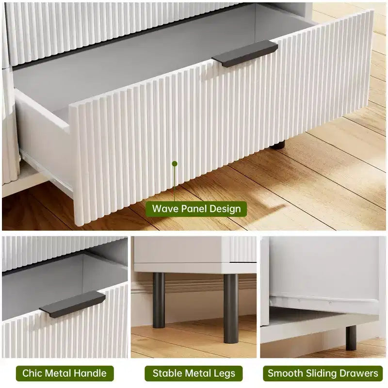 Commode Large en Bois, Organisateur de Commode de Rangement Moderne avec Pieds en Métal et Dispositif Anti-Basculement pour Chambre à Coucher Salon