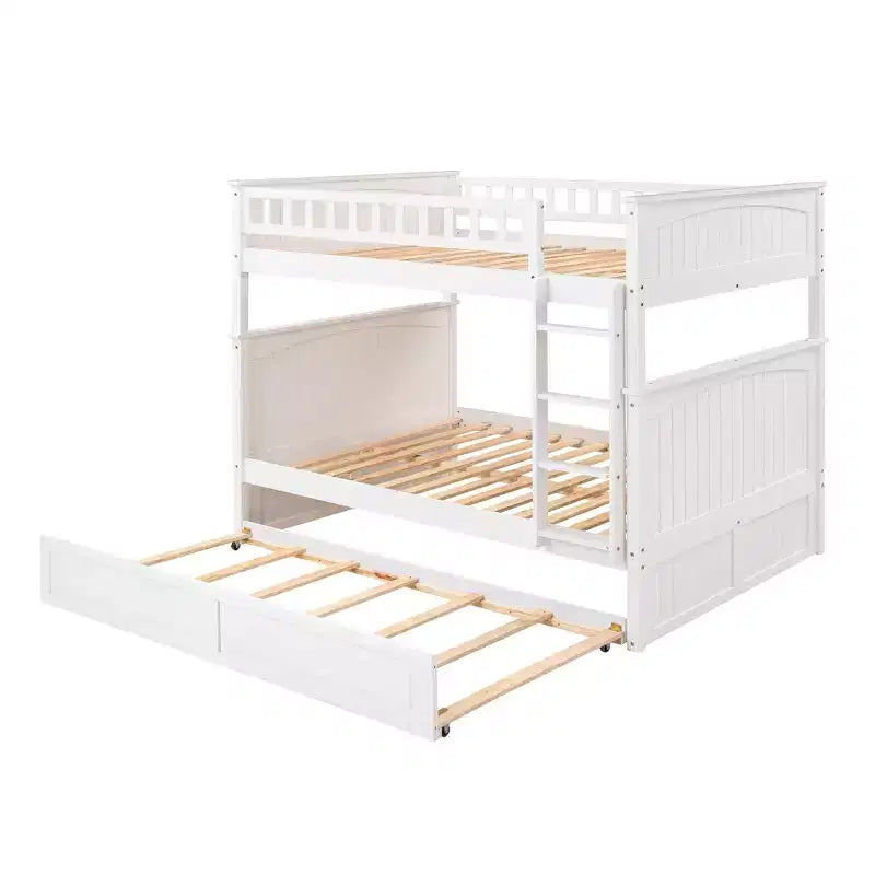 Lit superposé double sur double avec lit gigogne simple, lit superposé en pin avec barrières de sécurité, blanc
