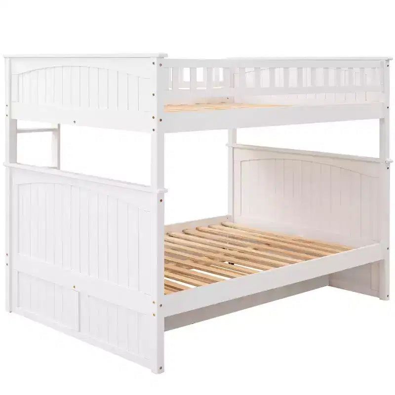 Lit superposé double sur double avec lit gigogne simple, lit superposé en pin avec barrières de sécurité, blanc