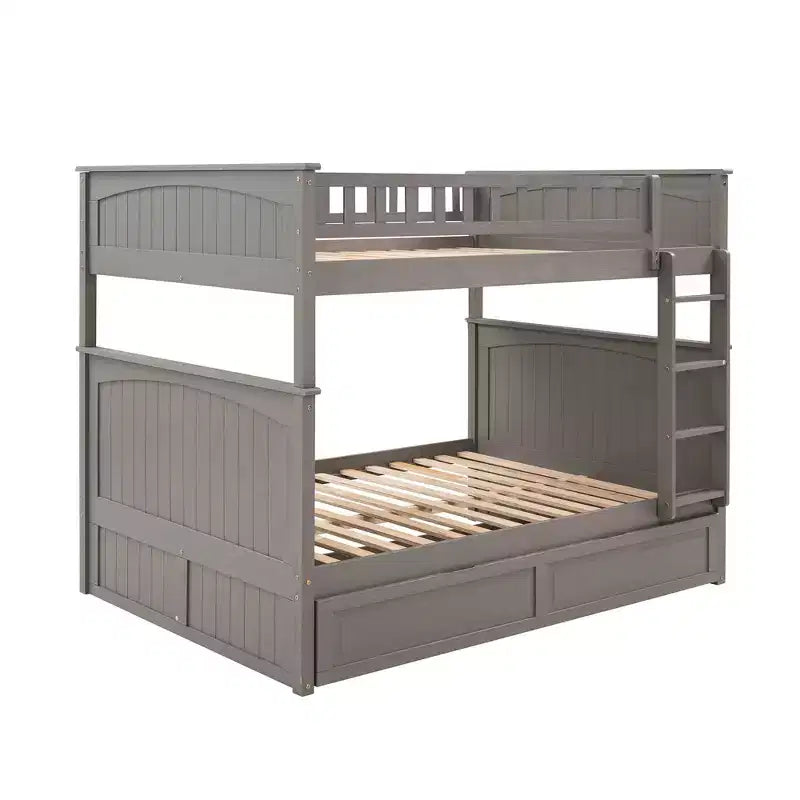 Lit superposé double sur double avec lit gigogne simple, lit superposé en pin avec barrières de sécurité, blanc